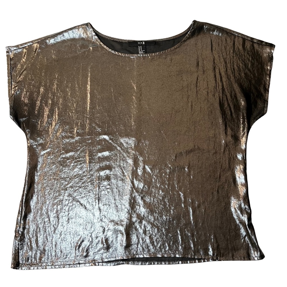 Dark Silver Gray Metallic Sheer Top by XXI - Picture 3 of 6